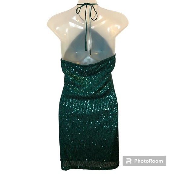 SO Green Sequin Halter Style Mini Dress Size Medium - Picture 2 of 6